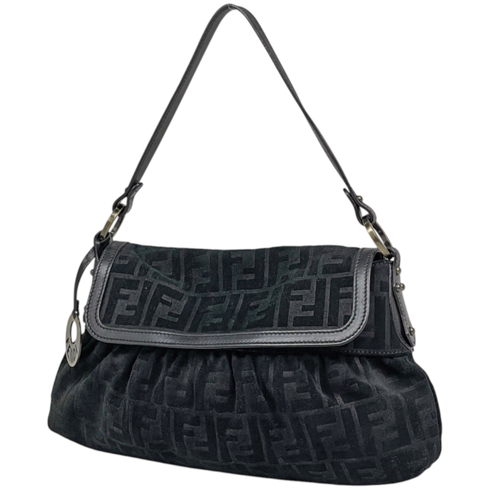 Fendi FENDI Shoulder Bag Zucca Pattern Suede Black 8BR445 Women's